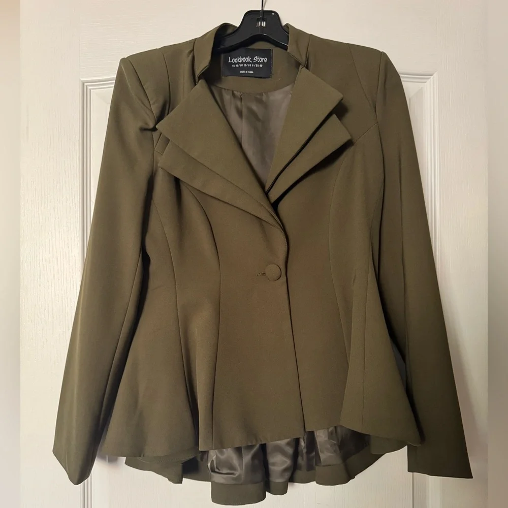 LookBook Store | Olive Green Asymmetrical Blazer - Picture 5 of 11